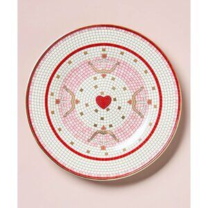 Anthropologie Bistro Tile Dessert Plate Valentine's 24K Gold Decaled Glazed New